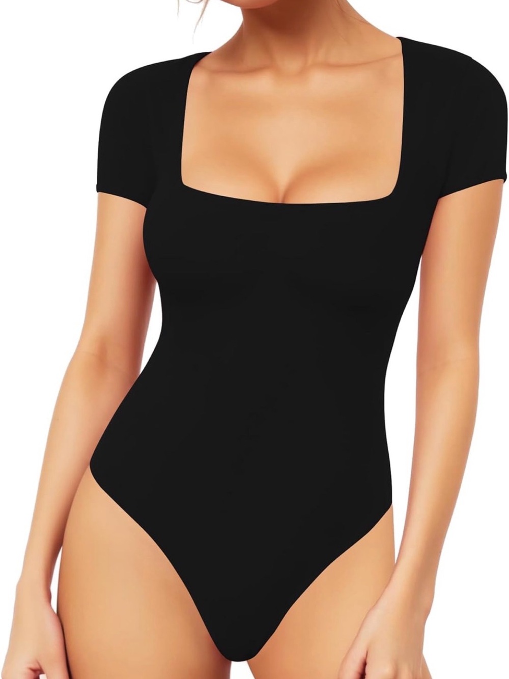 NWT- Mangopop Square Neckline Black Short-sleeve Bodysuit - XL